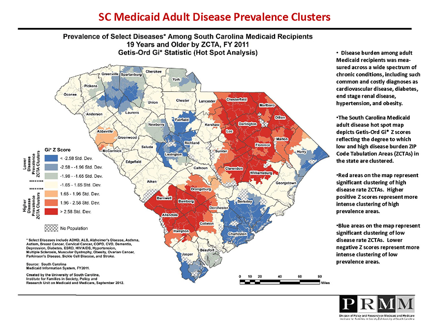 Map depicting prevalence of select diseases among Medicaid recipients ages 19 Years and Older